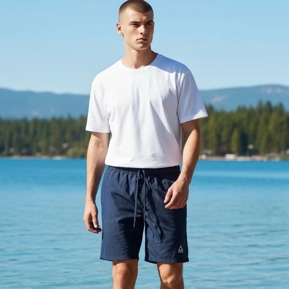 Gerry Mens Hybrid Swim Shorts Navy Blue Geometric Pattern‎ Size Medium 1665513